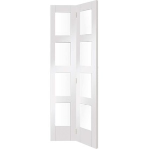 Shaker 4 Panel Bi-Fold White Primed with Clear Glass